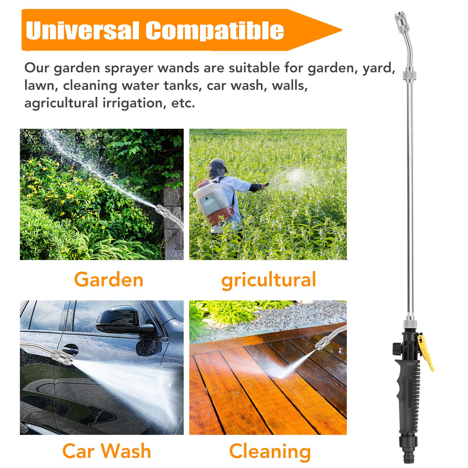 Weazinck universal-compatibility sprayer wand fits standard hoses for versatile use.