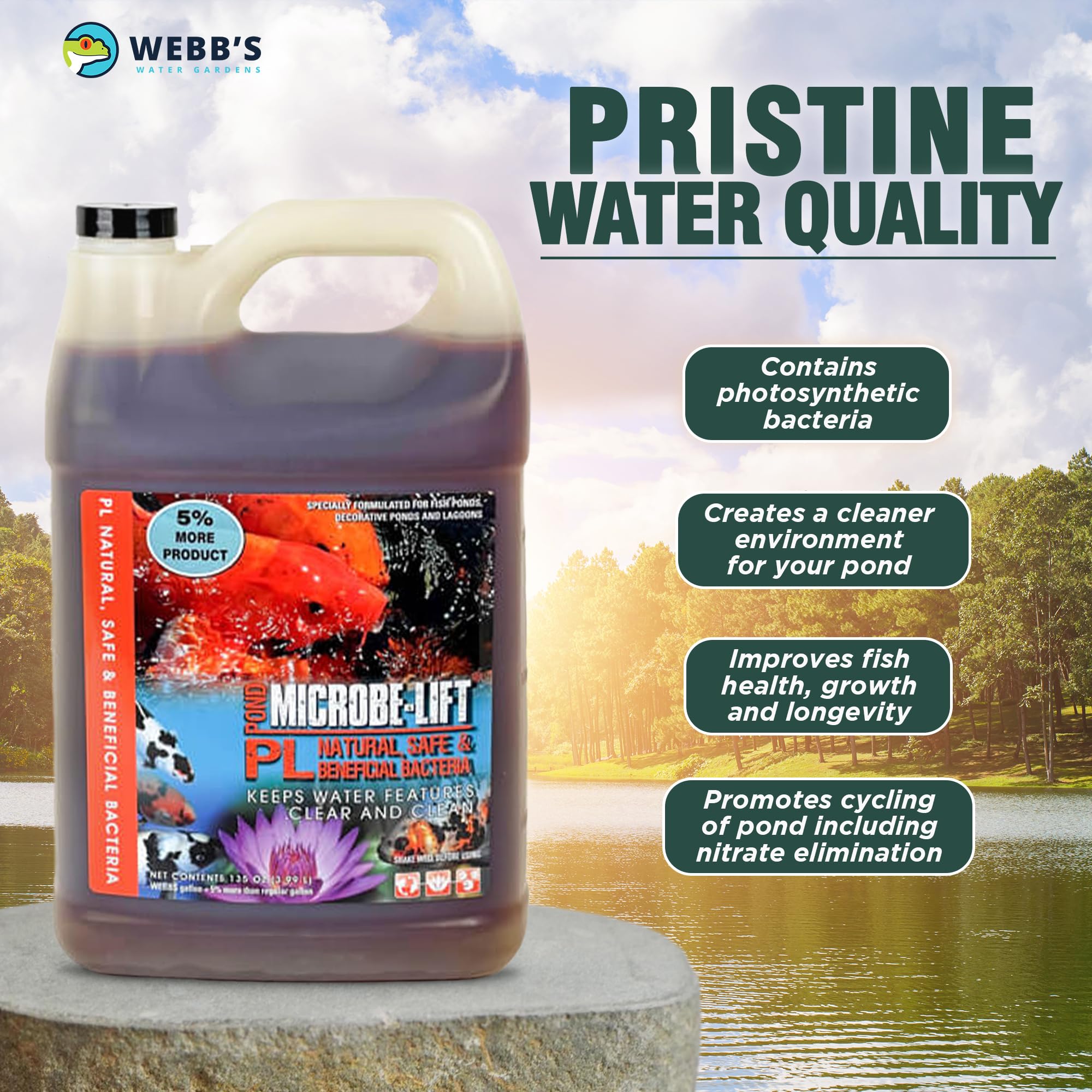 Webb's Water Gardens Microbe-Lift PL eco-friendly-powder packaging highlights sustainability