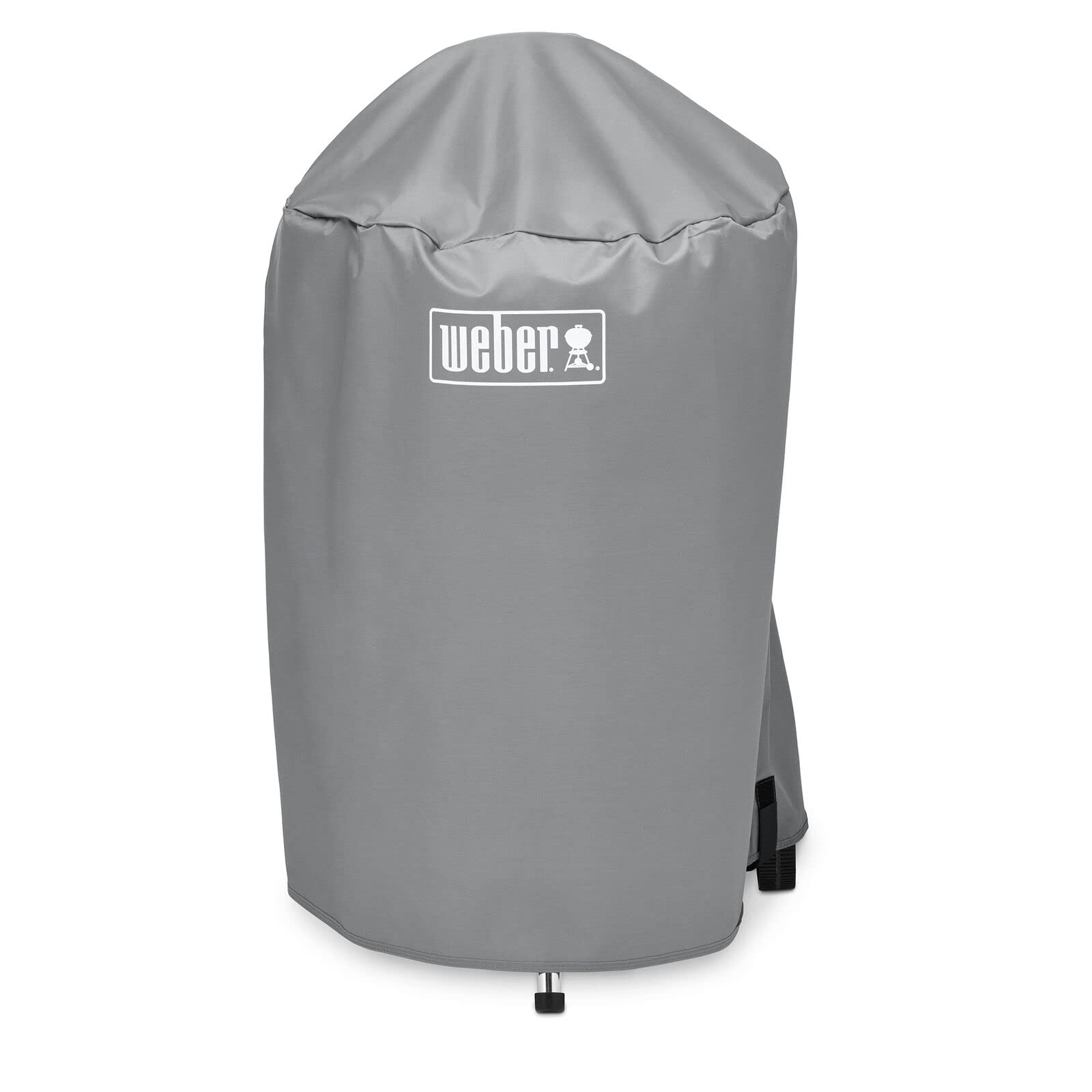 Weber 18-inch charcoal kettle grill cover with lightweight fabric and secure straps for windy protection.