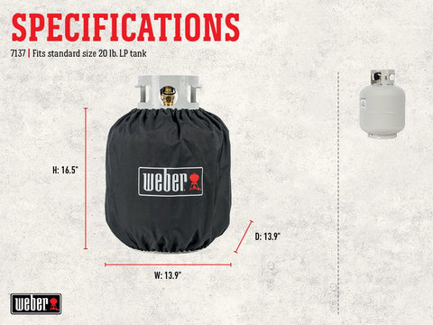 Weber 20 lb propane tank cover drawstring detail ensuring secure fit