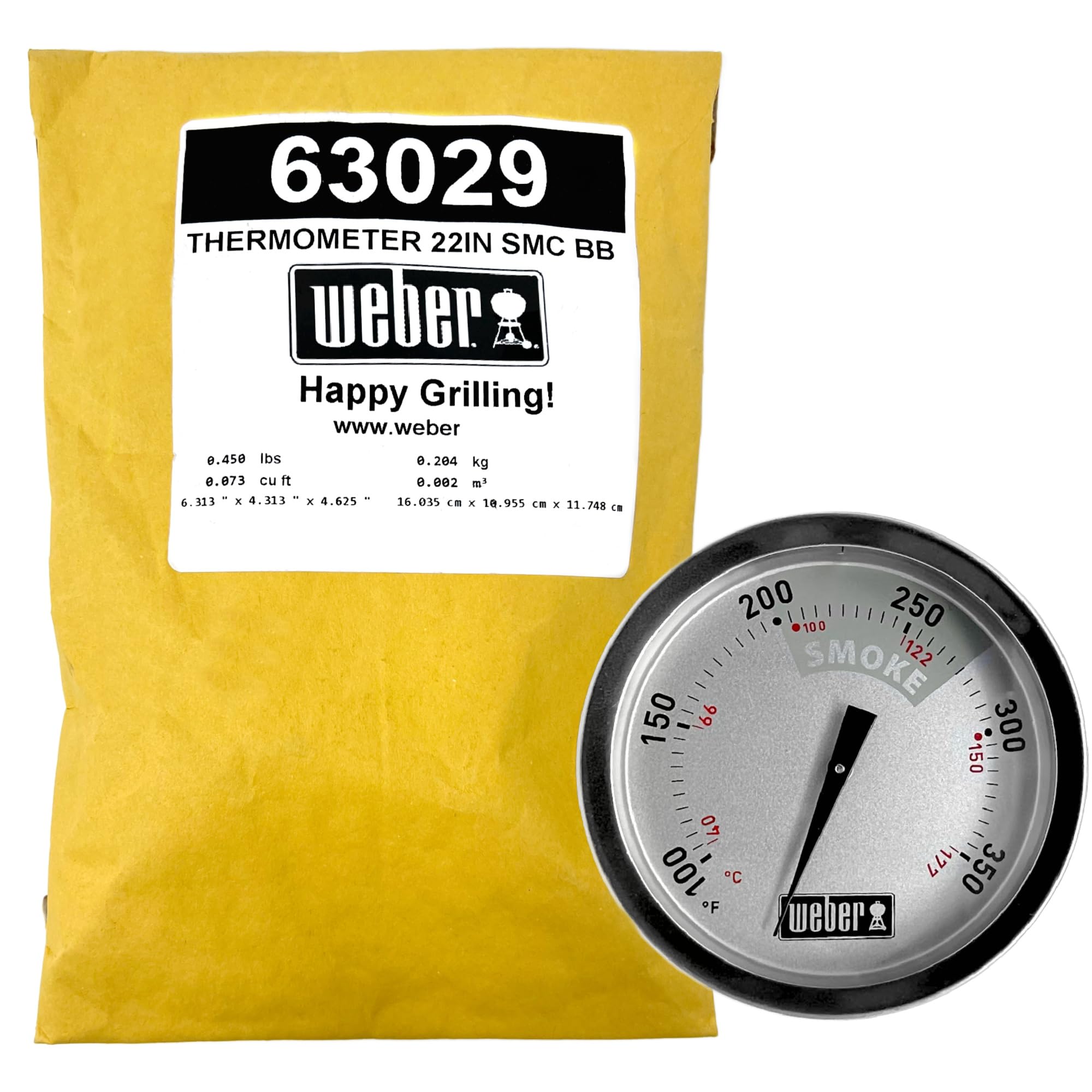 Weber 63029 temperature gauge, front view for easy temp monitoring.