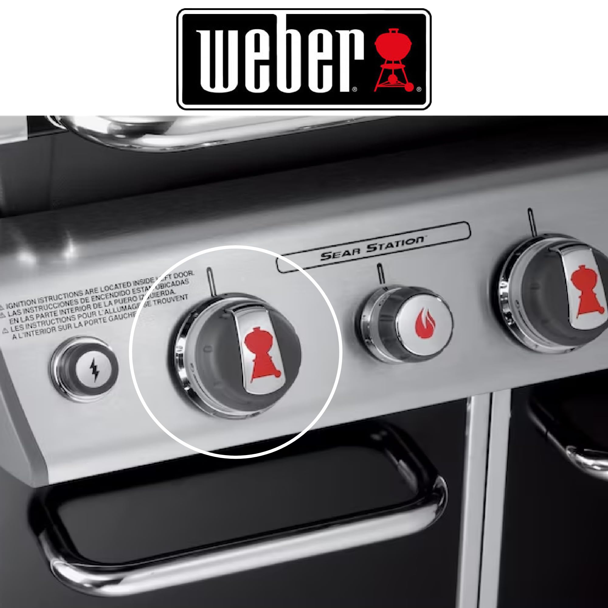 Weber 88848 knob closeup highlighting smooth heat control.