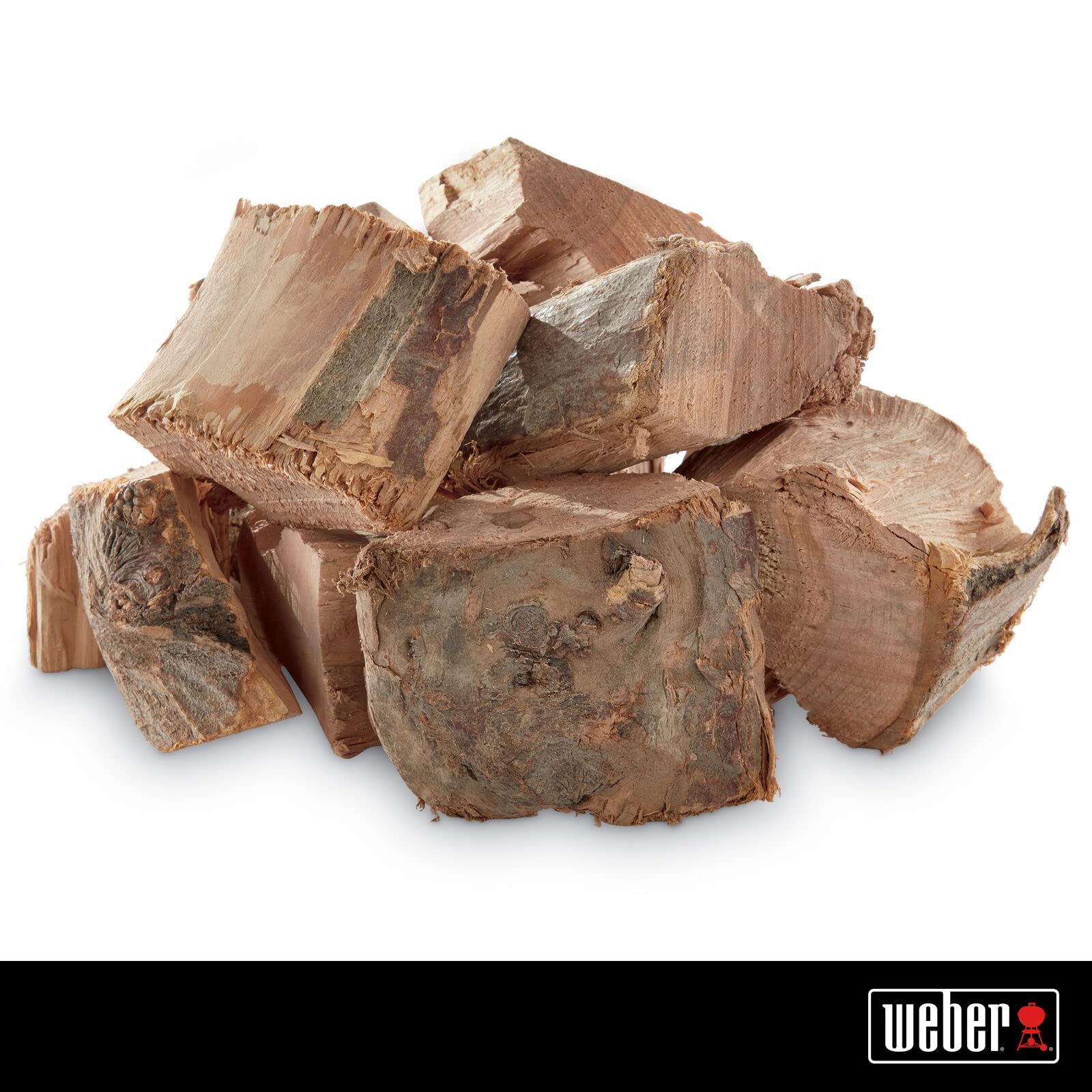 Close-up of Weber Apple Wood Chunks showing natural pieces for steady burn.