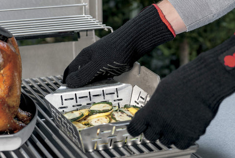 Weber basket ready for grilling with colorful vegetables