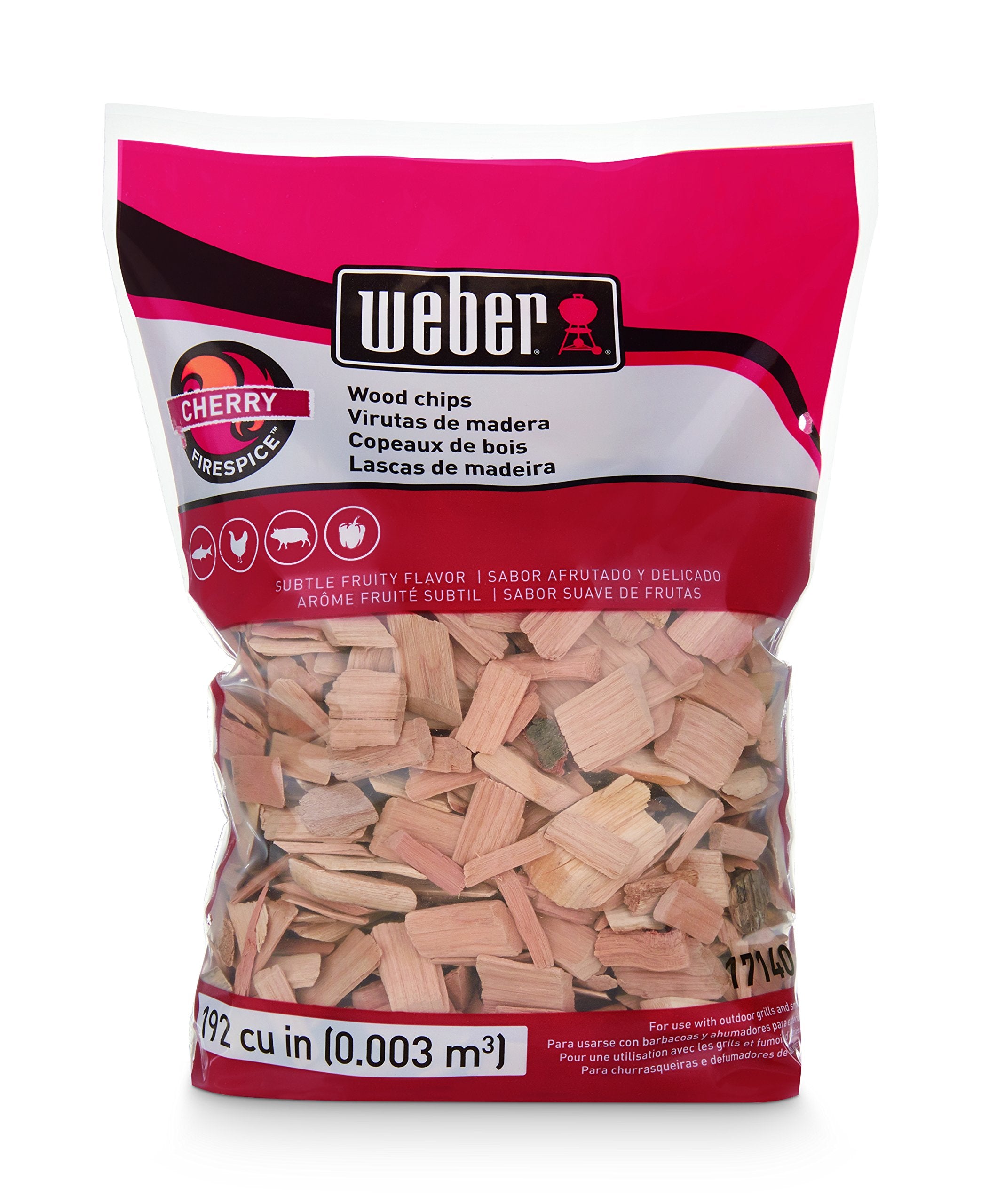 Weber Cherry Wood Chips 2lb bag packaging for convenient grilling flavor.