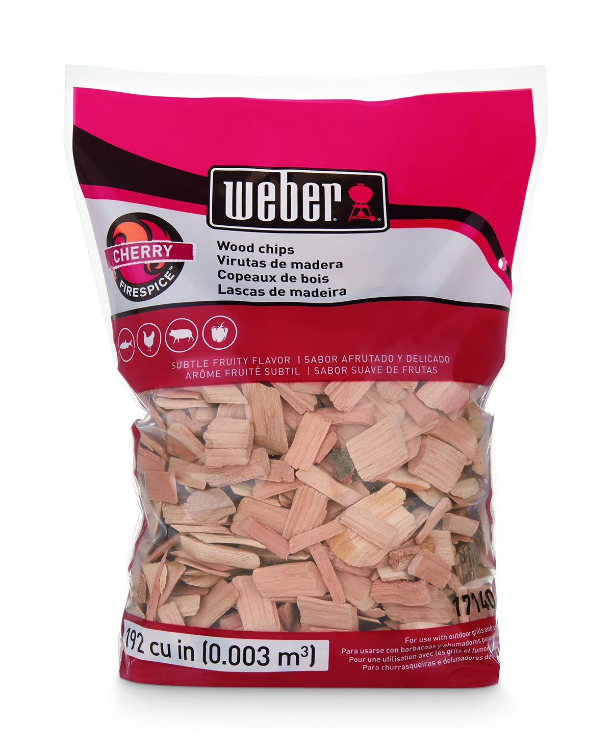 Weber Cherry Wood Chips 2lb bag packaging for convenient grilling flavor.
