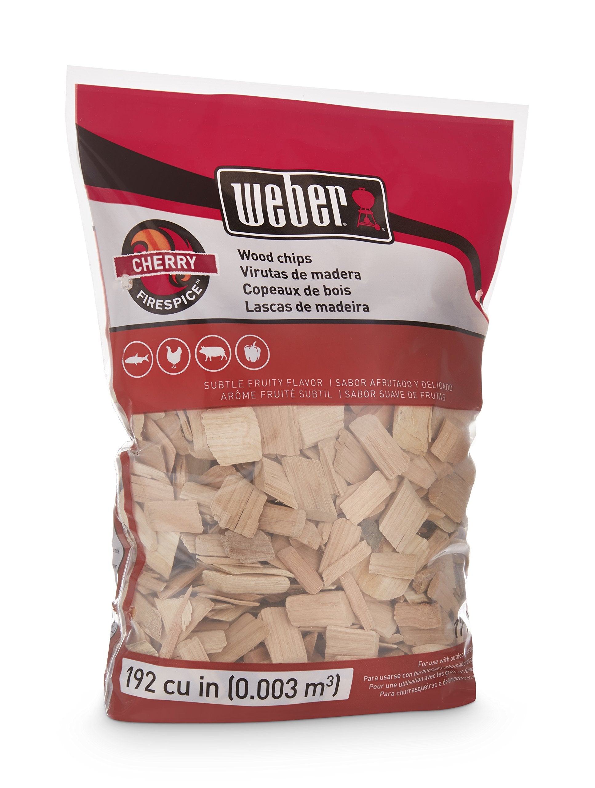 Weber Cherry Wood Chips ideal for fish and poultry grilling with light cherry aroma.