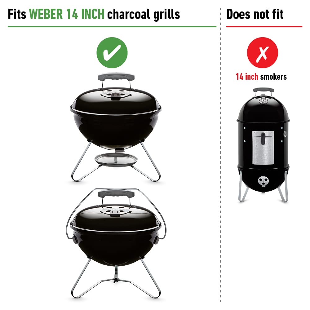 Weber cooking grate on 14-inch Smokey Joe Gold demonstrating durable plating for long grilling