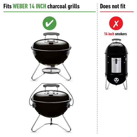 Weber cooking grate on 14-inch Smokey Joe Gold demonstrating durable plating for long grilling
