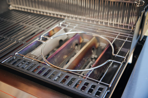 Weber Crafted frame closeup shows durable stainless finish for year-round outdoor use.