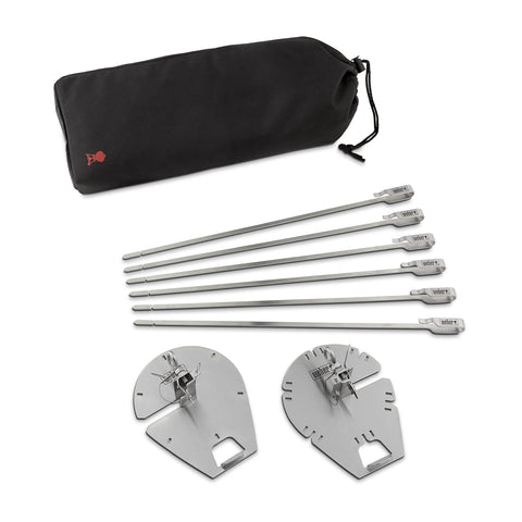 Weber Crafted Rotisserie Skewers rotating evenly for browning across kebabs.