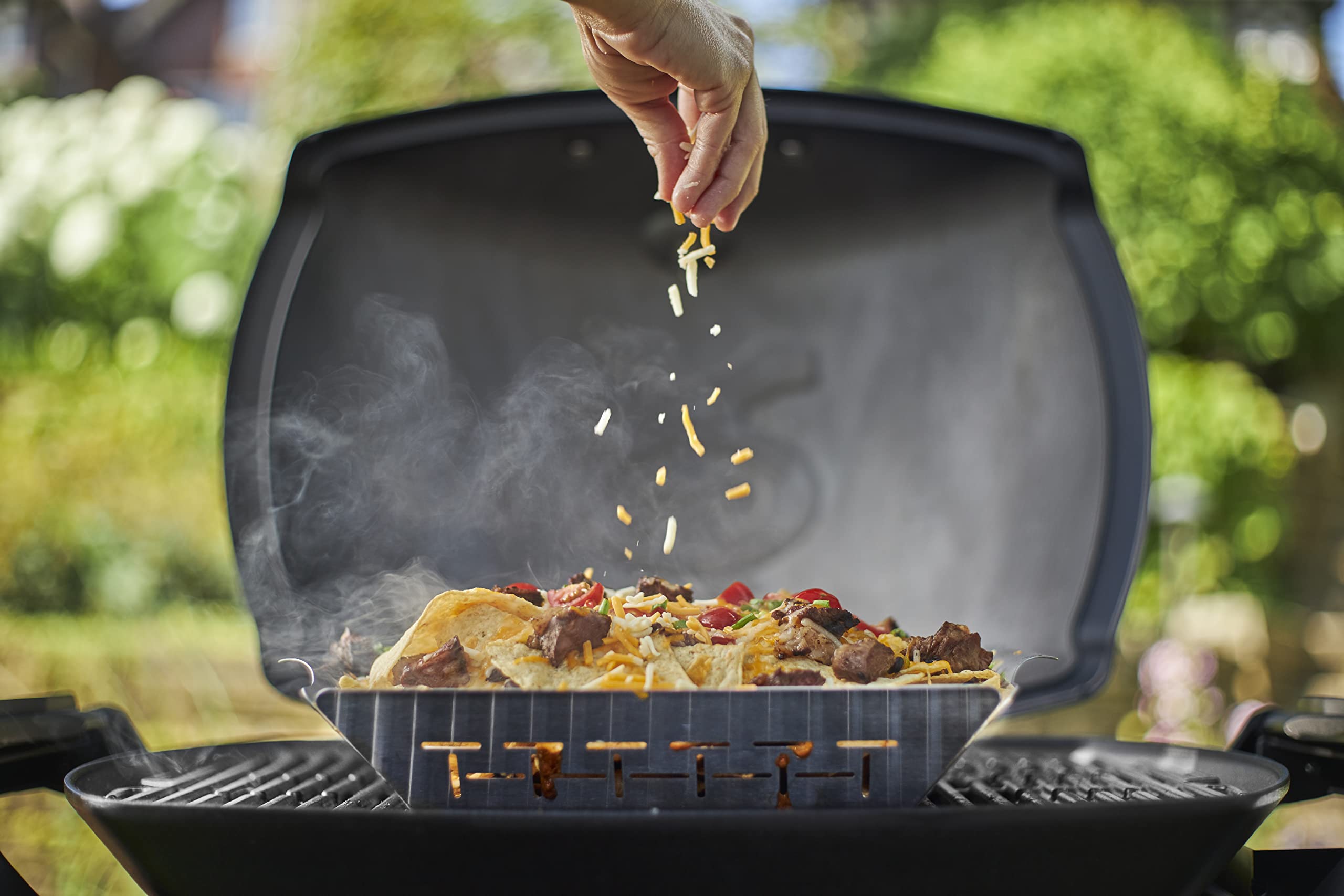 Weber Deluxe Grilling Basket Q300 compatibility for Weber gas grills.