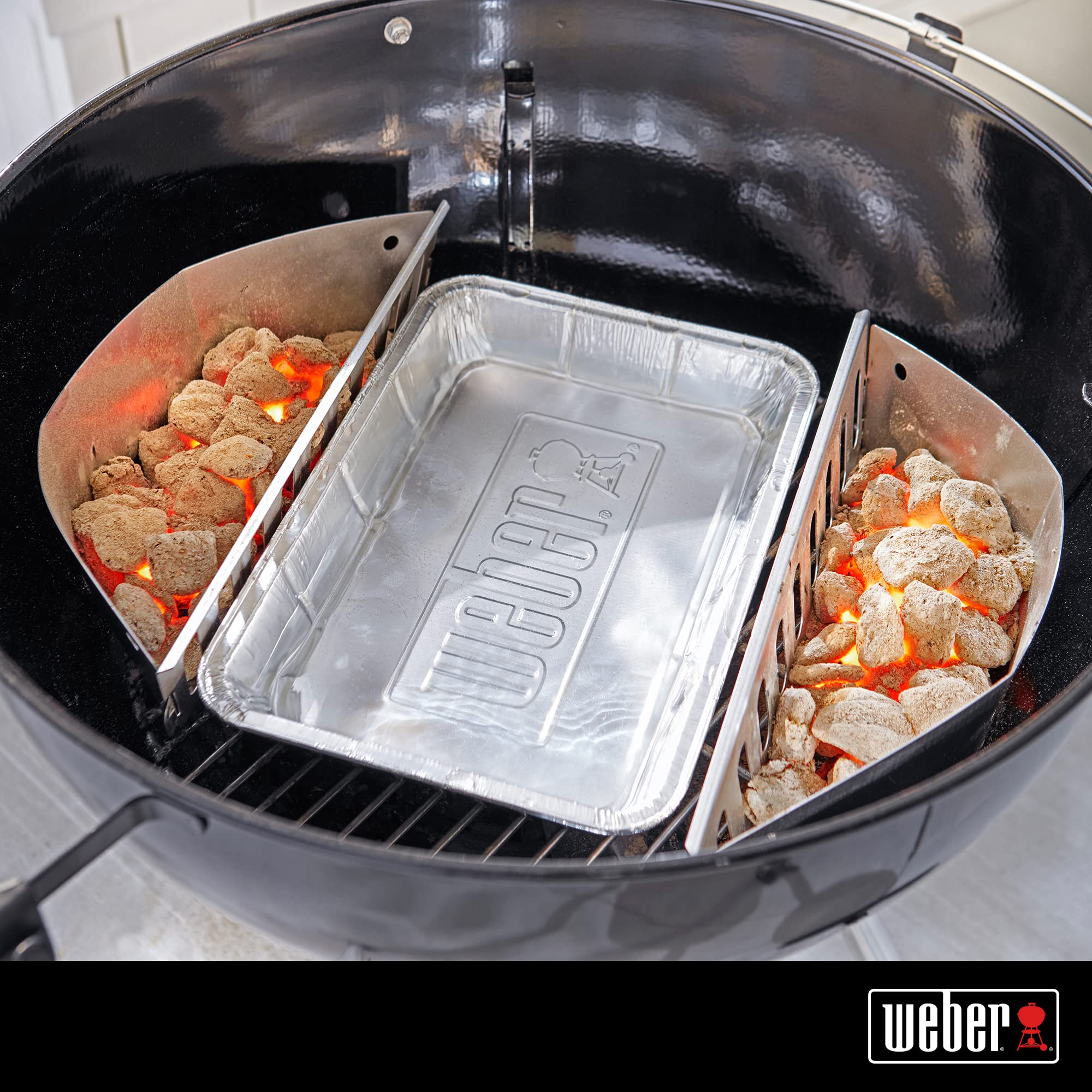 Weber drip pans placed under indirect cooking to collect juices