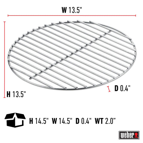 Weber charcoal grate enables easy briquette arrangement for even cooking.