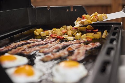Edge-to-edge heat enables browning veggies and searing proteins on Weber griddle
