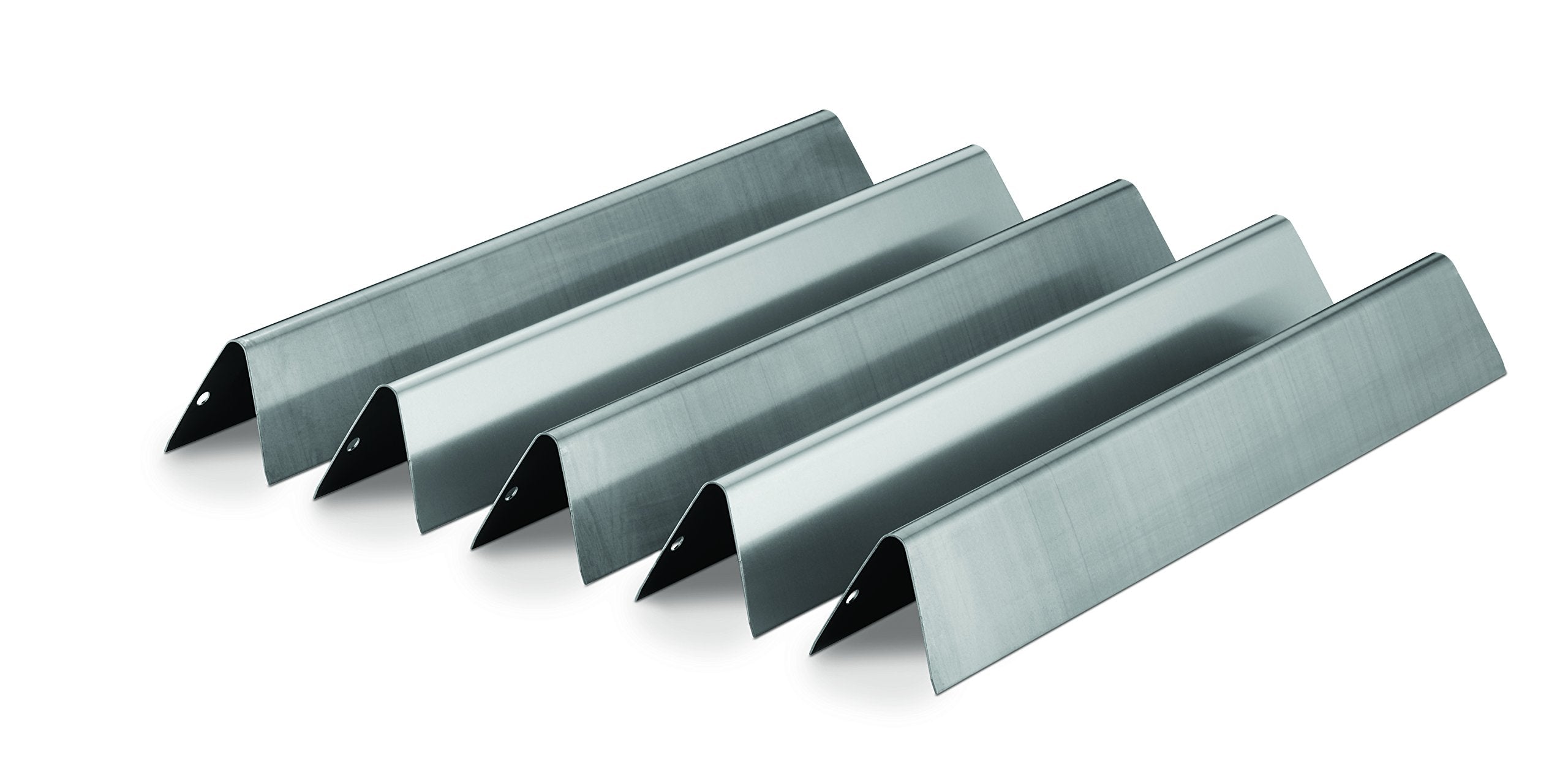 Stainless Weber flavorizer bars designed for Genesis 300 front panel compatibility.