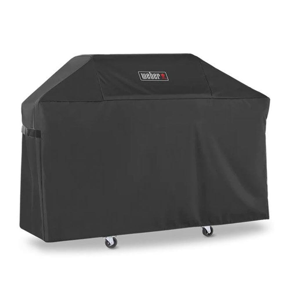 Weber Genesis 300 Series cover front view for rain protection and easy storage.