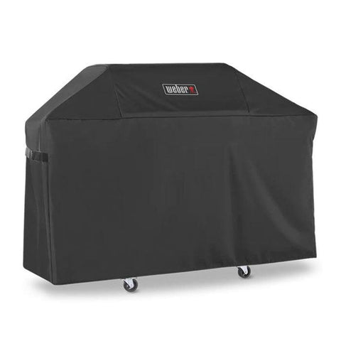 Weber Genesis 300 Series cover front view for rain protection and easy storage.