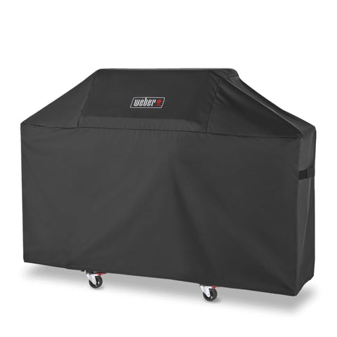 Weber Genesis 300 Series cover fabric detail reduces tearing risk.