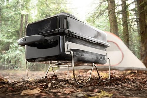 Weber Go-Anywhere char-rail insert helps arrange coals for indirect cooking.