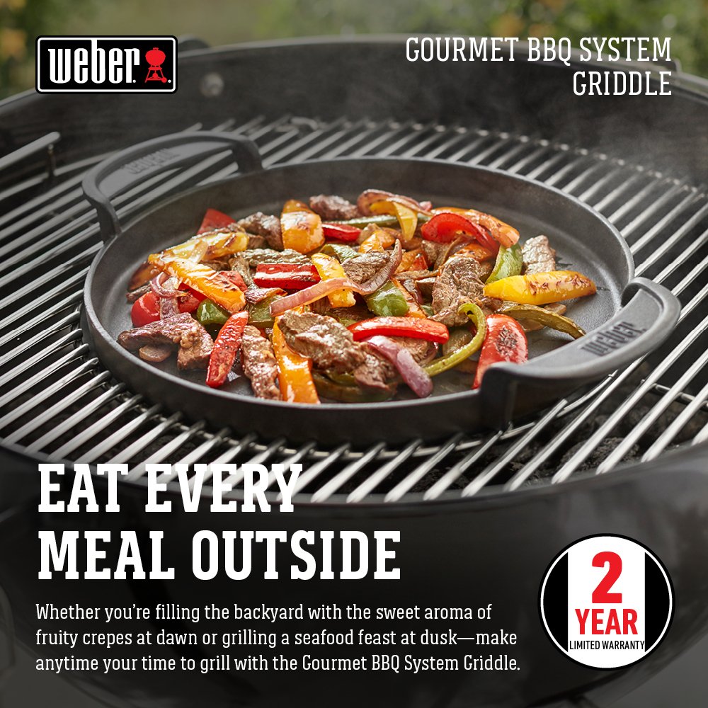 Weber Gourmet BBQ Griddle on a hinge grate for versatile grilling setups