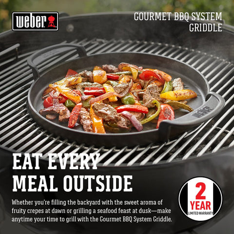 Weber Gourmet BBQ Griddle on a hinge grate for versatile grilling setups