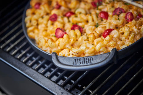 Weber Gourmet BBQ Griddle roasting vegetables with caramelized edges