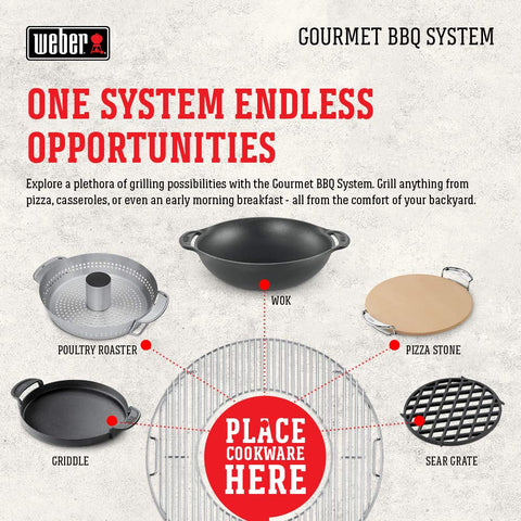 Weber Gourmet BBQ Griddle searing meats with a crisp crust