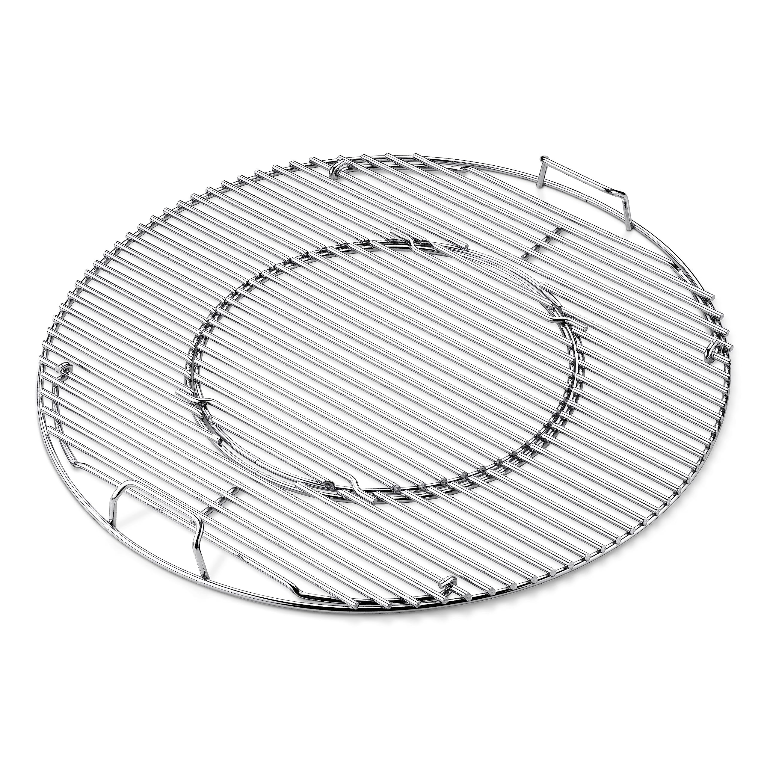 Weber Gourmet Hinged Grate main view showing the hinged mechanism for easy charcoal addition