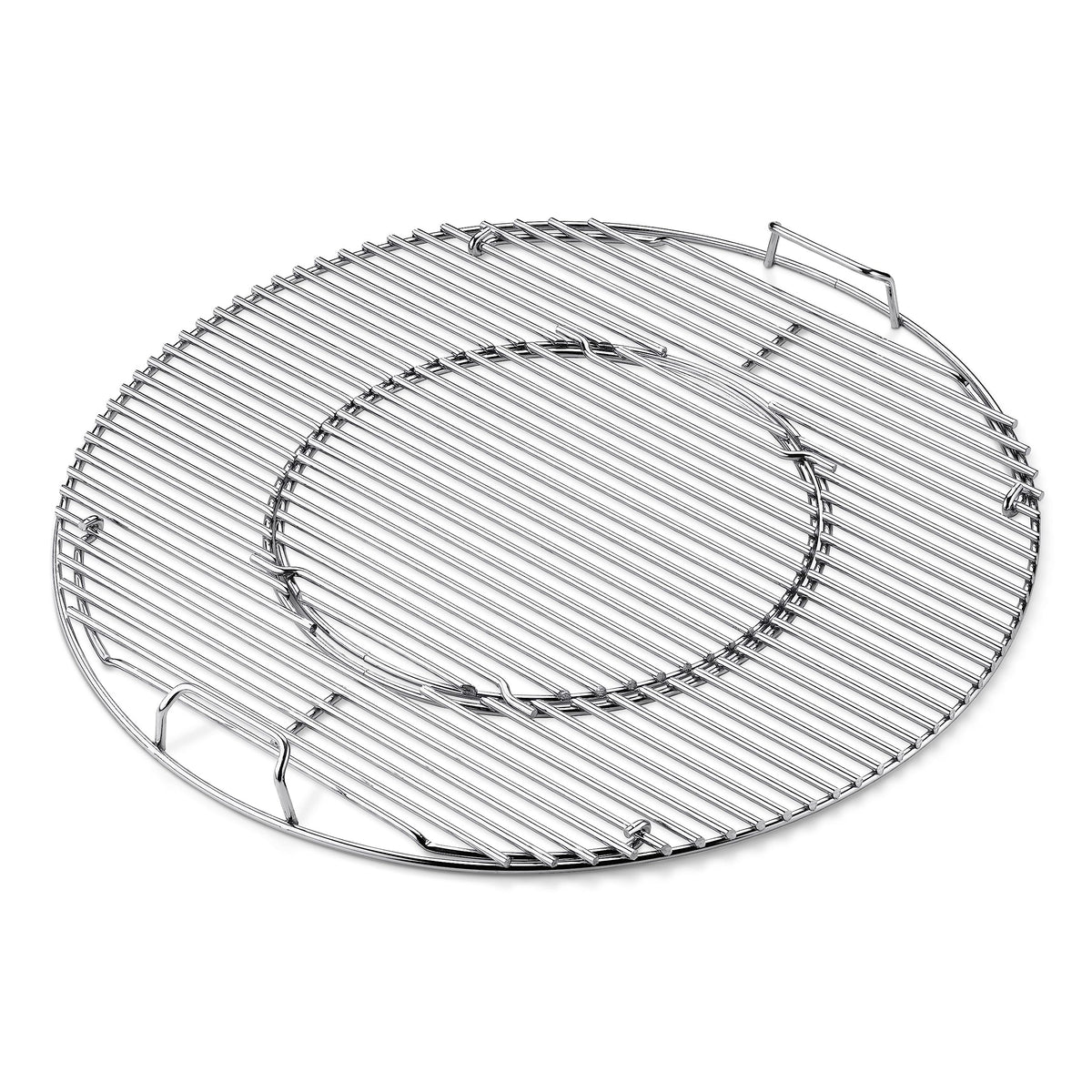 Weber Gourmet Hinged Grate main view showing the hinged mechanism for easy charcoal addition