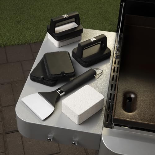 Weber griddle cleaning kit scour pad 1 smooths stuck-on residue on hot or warm surfaces.