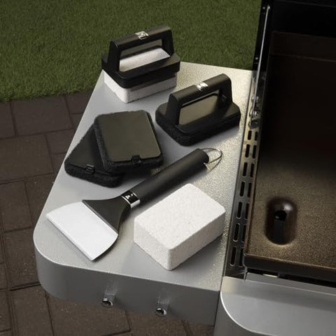 Weber griddle cleaning kit scour pad 1 smooths stuck-on residue on hot or warm surfaces.