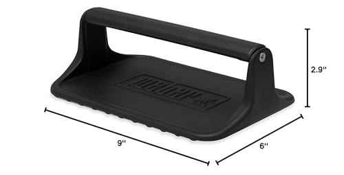 Weber Griddle Press with weighted design maintains pressure during cooking.