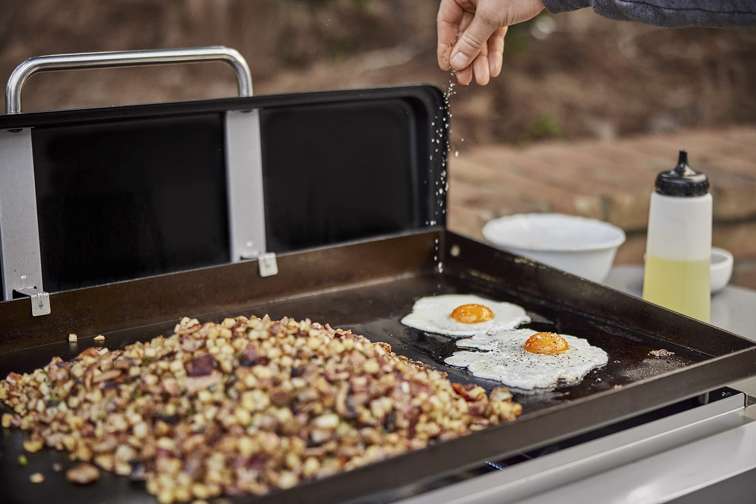 Weber Griddle Starter Smash burgers achieve caramelized onions on the griddle.