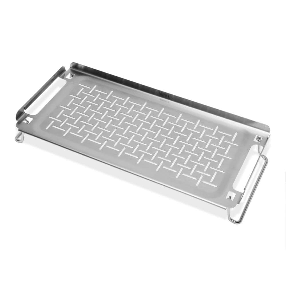 Weber Griddle Warming Rack keeps buns warm for fresh sandwiches.
