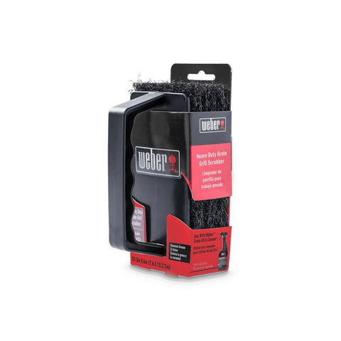 Weber grill grate scrubber in black for heavy-duty cleaning on burnt-on residue.
