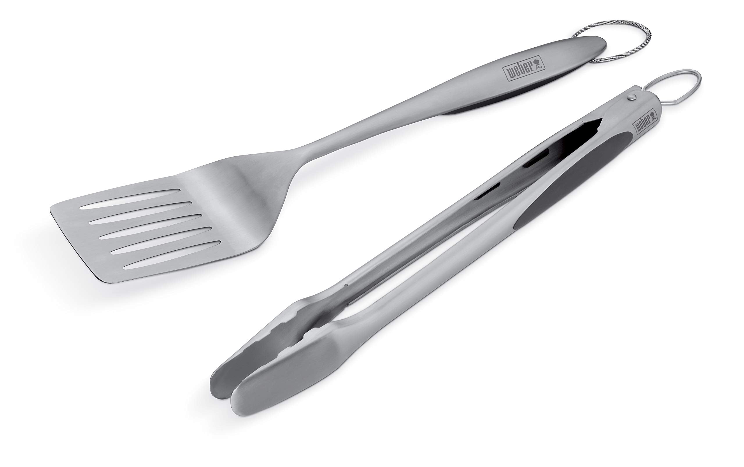 Weber hands-free locking tongs in stainless steel for safe grip