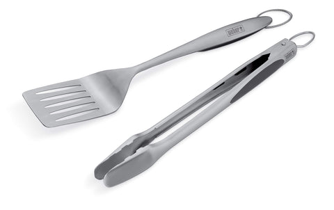 Weber hands-free locking tongs in stainless steel for safe grip