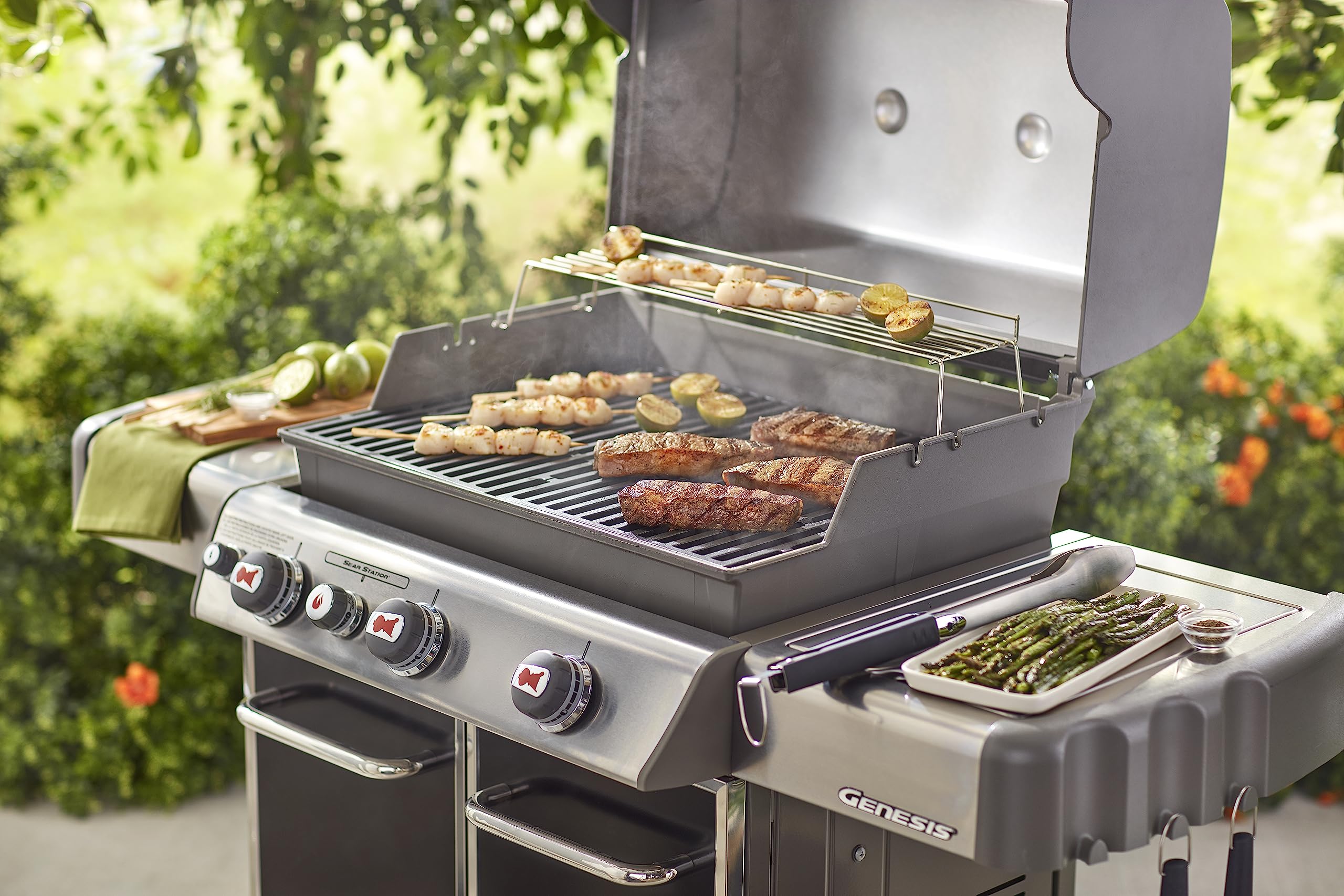 Weber heavy-duty cast-iron grate detail for long-lasting grilling sessions