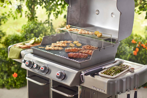 Weber heavy-duty cast-iron grate detail for long-lasting grilling sessions