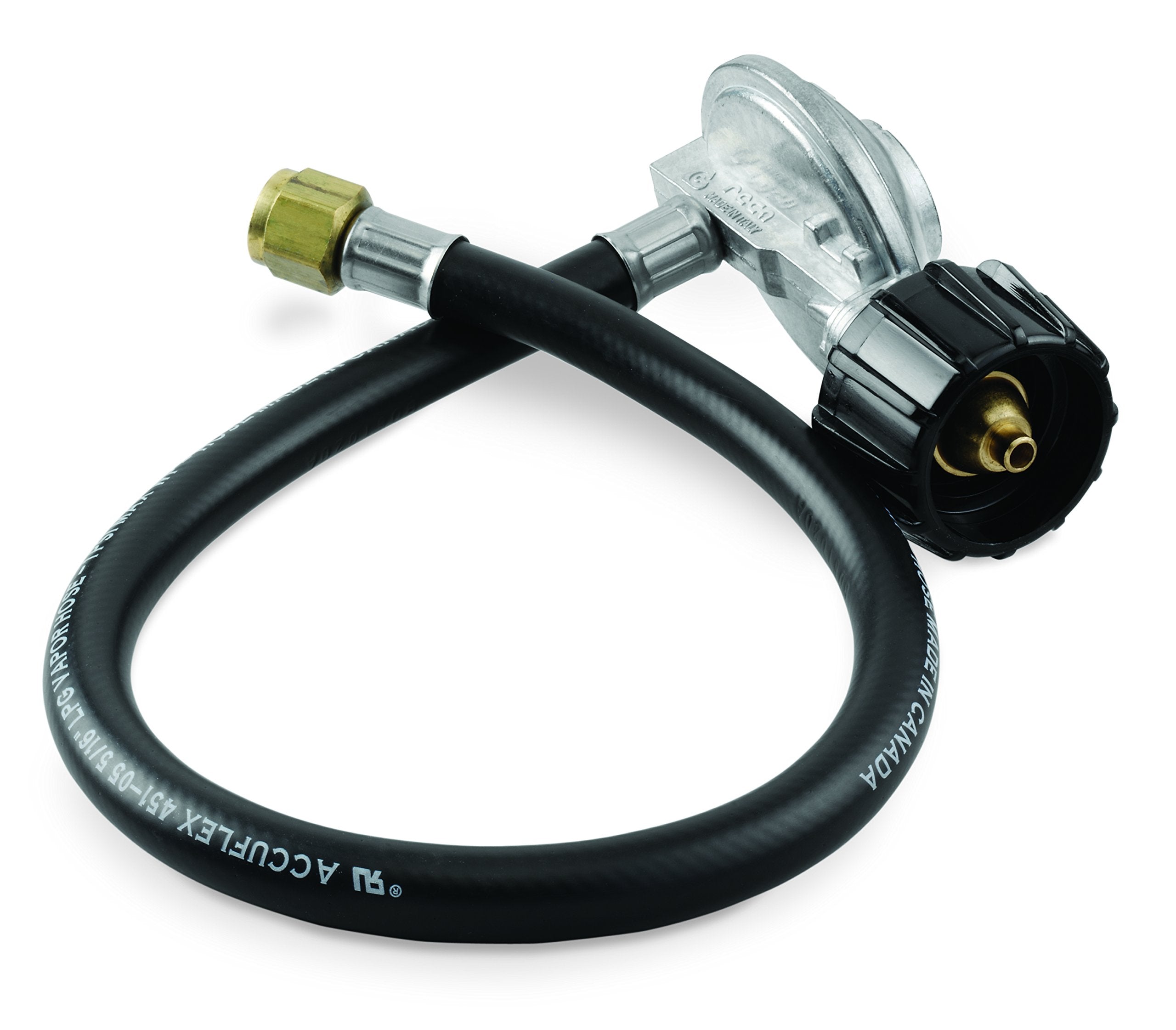 Weber hose and regulator kit assembly close-up showing secure connection.