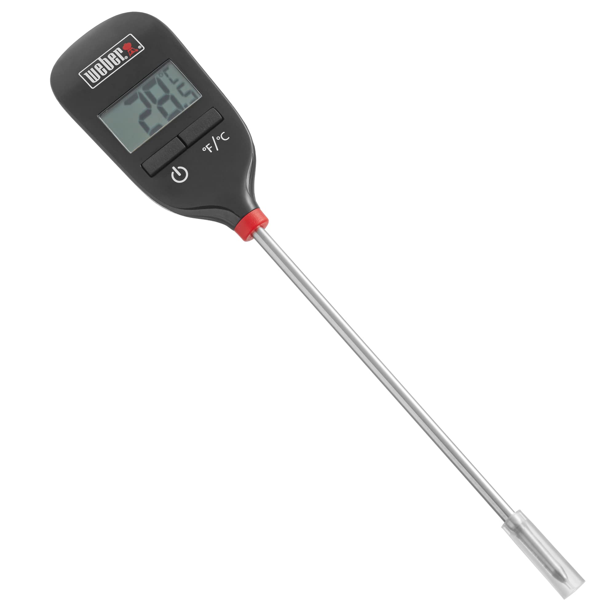 Weber Instant-Read Thermometer Probe black-silver top view shows quick 15-second readout