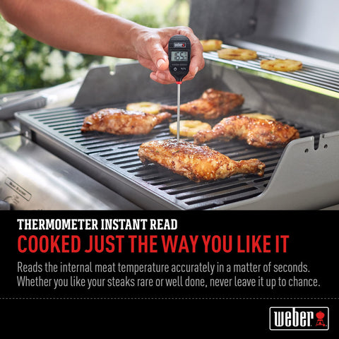 Weber Instant-Read Thermometer Probe digital display close-up for precise temp tracking