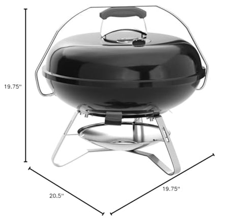 Weber Jumbo Joe dampers and ash catcher ensure steady airflow and simple cleanup.