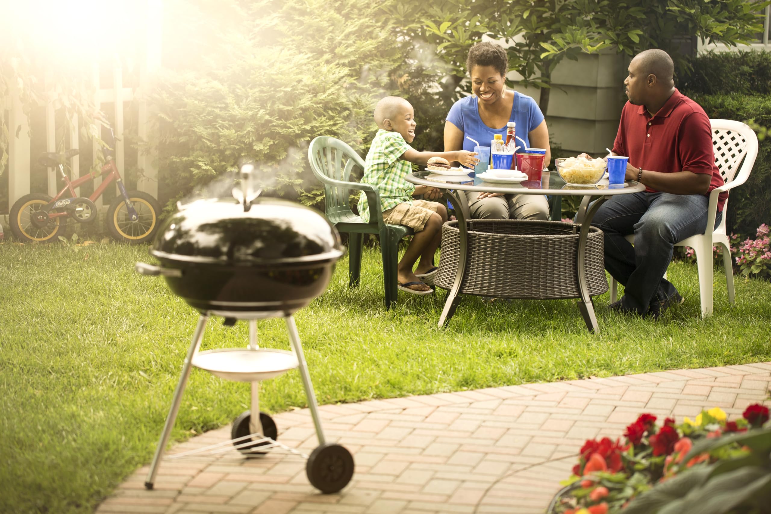 Weber Jumbo Joe on wheels ready for patio or tailgate