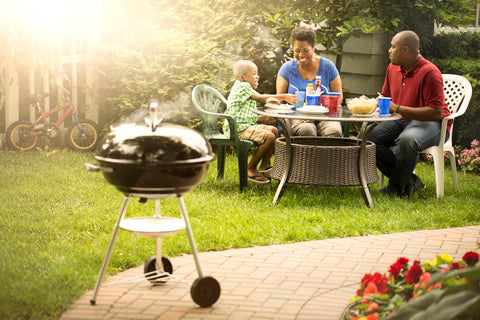 Weber Jumbo Joe on wheels ready for patio or tailgate