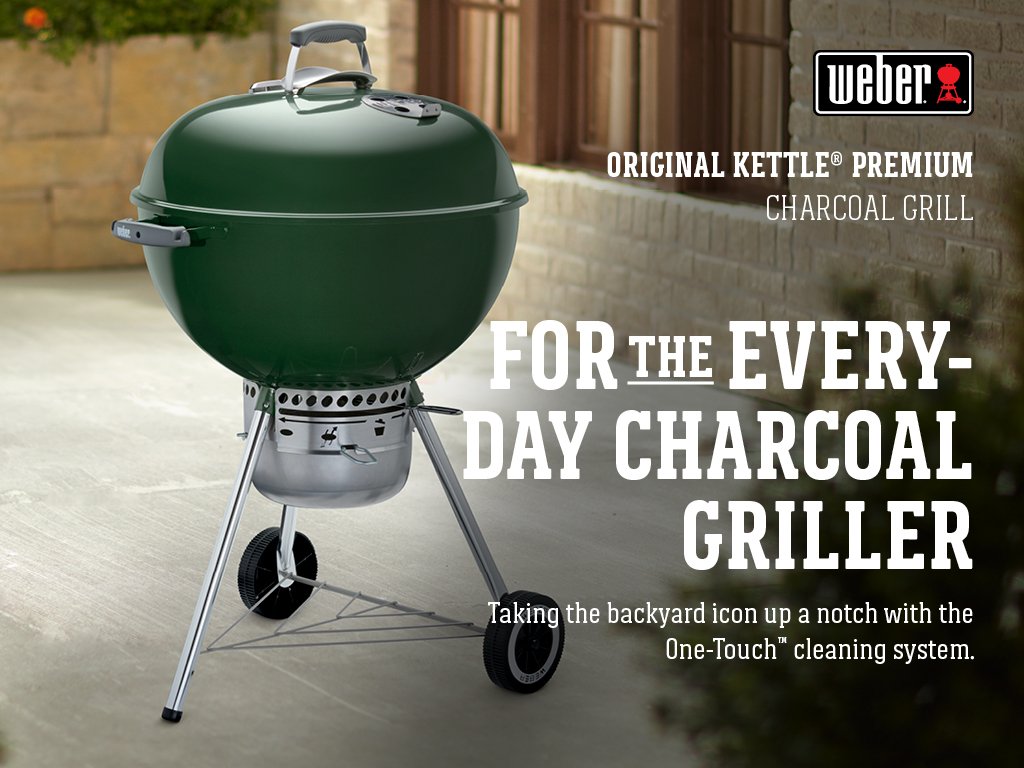 Weber Original Kettle Premium 22-inch green lid hook storage.