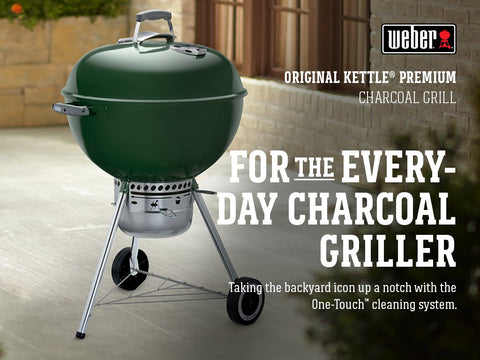 Weber Original Kettle Premium 22-inch green lid hook storage.