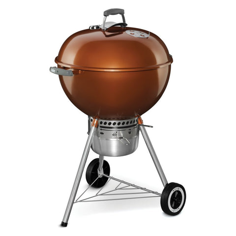 Weber Original Kettle Premium copper lid thermometer helps monitor grill heat during cooking.