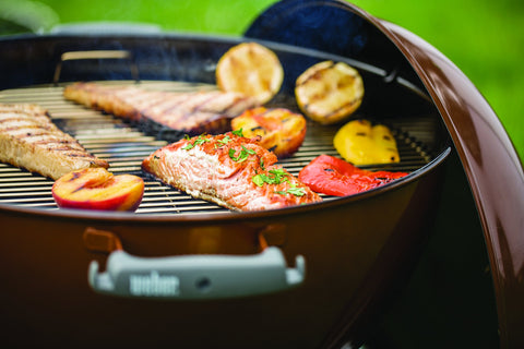 Weber Original Kettle Premium side lid hanger for easy access.